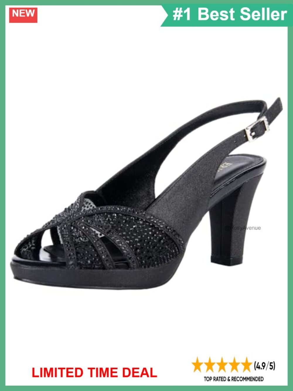 Rhinestone Slingback Platform Sandals Peep Toe Mid Heel Formal Party Shoes